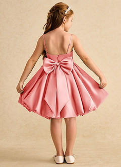 Azazie Davine vestidos de niña de las flores Vestido de Coral de Satin Mate de Corte En A con Tirante Espagueti image1