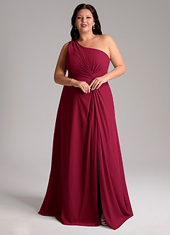 Azazie Brooke Brautjungfernkleider A-Linie One-Shoulder Chiffon Kleid Burgunderrot image3