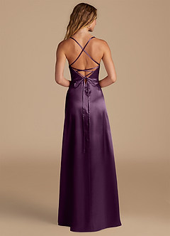 Azazie Mei Bridesmaid Dresses Plum A-Line Metallic Satin Dress image5