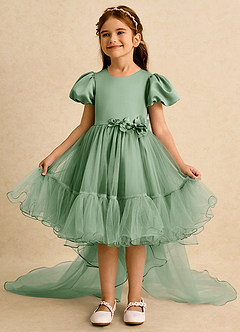 Azazie Cocoa Abiti da Ragazza di Fiori Abito Principessa in Tulle Plissettato Matcha image3