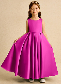Azazie Pepper vestidos de niña de las flores Vestido de Fucsia de Satin Mate de Corte En A con Plisado image3