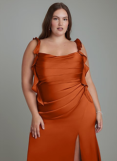 Azazie Jessamine Vestidos de damas de honor Vestido Naranja Quemada de Satén Elástico de Corte Recto con Corsé image10