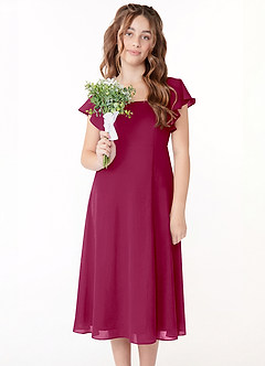 Azazie Bondi Junior Linia A Marszczony Szyfon Długość herbaty Młodsza druhna Sukienka image4