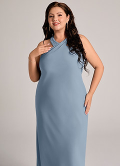 Azazie Doretta Bridesmaid Dresses Dusty Blue Mermaid Pleated Chiffon Dress image11
