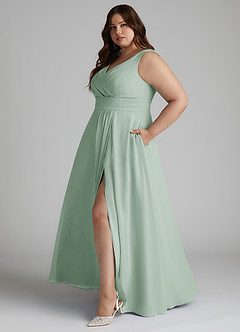 Azazie Karina Bridesmaid Dresses Agave A-Line Pleated Chiffon Dress image8