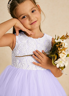 Azazie Missy vestidos de niña de las flores Vestido de Marfil Lila de Tul de Corte En A con Sin mangas image1