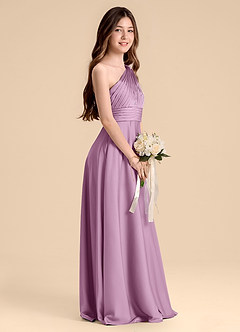 Azazie Charlize Junior Abito A-Line in Raso Elasticizzato Plissettato Glicine image5