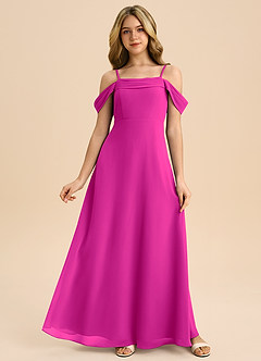 Azazie Anselie Junior Vestido de Fucsia de Gasa de Corte en A con Vestidos sin tirantes image1