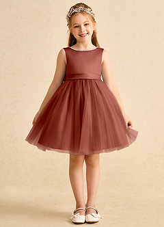 Azazie Jani Flower Girl Dresses Auburn A-Line Bow Tulle Dress image4