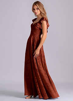 Azazie Leilani 신부 들러리 드레스 A라인 스윗하트 네크라인 플로럴 번아웃 바닥 길이 드레스 image5