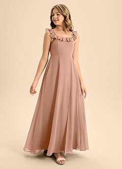 Azazie Callie Junior Abito A-Line in Chiffon Increspato Champagne Rosa image1