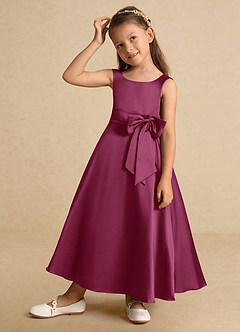 Azazie Lindy Flower Girl Dresses Mulberry A-Line Pleated Matte Satin Dress image4