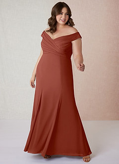 Azazie Lecia Bridesmaid Dresses Auburn Empire Off-The-Shoulder Pleated Chiffon Convertible Dress image8