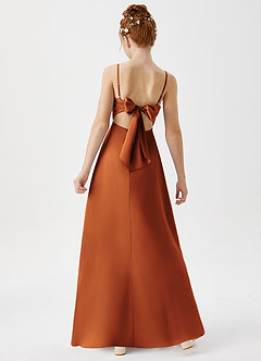 Azazie Shale Junior Cinnamon A-Line Stretch Satin Dress image3