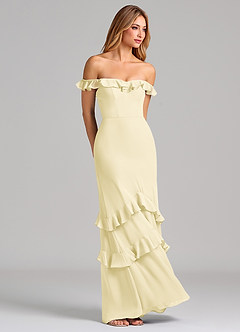 Azazie Marilynn Jurken voor bruidsmeisjes Jurk van Chiffon met Zeemeermin Off the Shoulder Citroensorbet image4