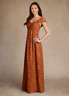 Azazie Myrtle Mère de la mariée Robes Robe Trapèze en Blumen-Burnout Plissée Orange Brûlée image2