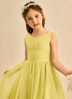 Azazie Macaron Flower Girl Dresses Canary A-Line Pleated Tulle Dress image5