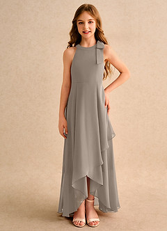 Azazie Boop Girls Formal Flower Girl Dresses Taupe A-Line Bow Chiffon Dress image3