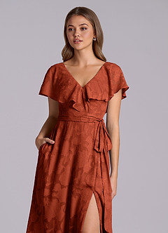 Azazie Lainey Brautjungfernkleider A-Linie mit Taschen Blumen-Burnout Kleid Rotbraun image7