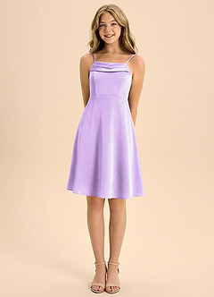 Azazie Anselie Junior Jurk van Stretch Satijn met A-Lijn Geplooid Lila image5