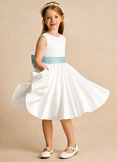 Azazie Sosie Flower Girl Dresses Ivory Mist A-Line Pleated Matte Satin Dress image5