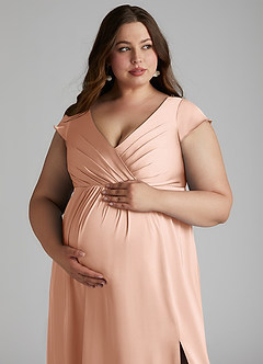 Azazie Allessia Maternity Bridesmaid Dresses A-Line Pleated Stretch Satin Floor-Length Dress image6