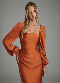 Azazie Brianna Bridesmaid Dresses Cinnamon Mermaid Corset Stretch Satin Dress image3