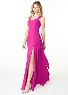 Azazie Julie Bridesmaid Dresses Fuchsia A-Line Sweetheart Neckline Chiffon Dress image3