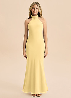 Azazie Velli Junior Meerjungfrau-Linie Hoher Kragen Chiffon Kleid Butter image3