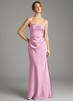 Azazie Alouette Bridesmaid Dresses Candy Pink Mermaid Pleated Stretch Satin Dress image1