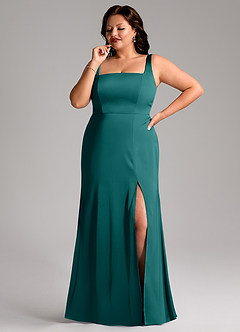 Azazie Frostine Bridesmaid Dresses Peacock A-Line Bow Stretch Satin Dress image10