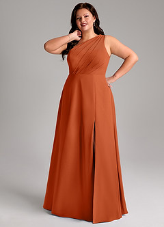 Azazie Phaedra Bridesmaid Dresses Burnt Orange A-Line One Shoulder Chiffon Dress image7