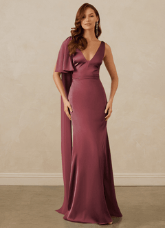 Christian Siriano Bridal for Azazie 1011 Bridesmaid Dresses Merlot Mermaid Bow Stretch Satin Dress image1
