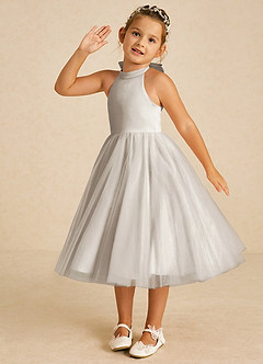 Azazie Dora Flower Girl Dresses Frost A-Line Bow Tulle Dress image2