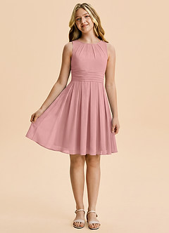 Azazie Bibiane Junior Vestido Rosa Polvorienta de Gasa de Corte en A con Plisado image3