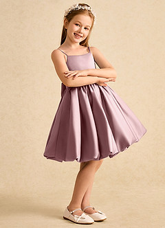Azazie Davine Robe Demoiselle D'honneur Fillette Robe Trapèze en Mat Satiné Bretelle Spaghetti Rose Poussiéreuse image6