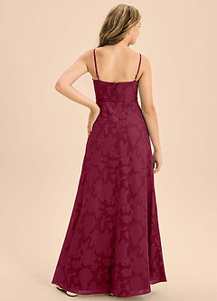 Azazie Kaylee Junior Burgundy A-Line with Belt Floral Burnout Dress image2