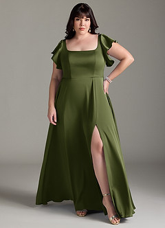 Azazie Bondi Robes de demoiselle d'honneur Robe Trapèze en Satin extensible Arc Olive image7