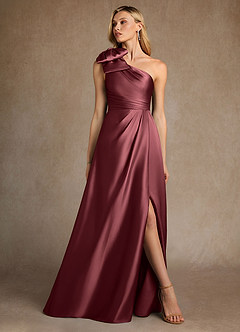 Azazie Easton Mère de la mariée Robes Robe Trapèze en Satin extensible Une épaule Merlot image4