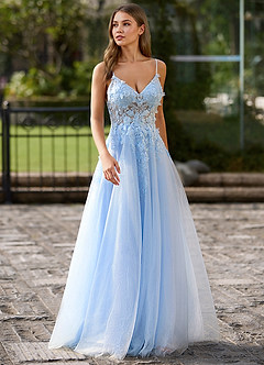 Filigreelace Himmelblau Ballkleid mit 3D-Blumenmuster image4