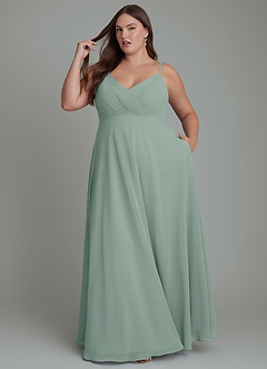 Azazie Amani Bridesmaid Dresses Silver Sage A-Line Pleated Chiffon Dress image9