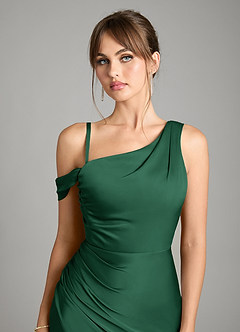 Azazie Madelyn Bridesmaid Dresses Dark Green Mermaid One Shoulder Stretch Satin Convertible Dress image3
