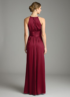 Azazie Bonnie Bridesmaid Dresses Burgundy A-Line Pleated Stretch Satin Dress image5