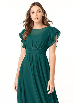 Azazie Daphne Modest Bridesmaid Dresses A-Line Ruffled Chiffon Floor-Length Dress image4