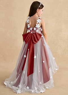 Azazie Celia Flower Girl Dresses Terracotta A-Line Lace Tulle Dress image2