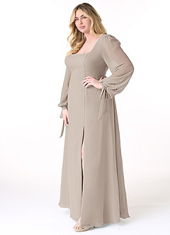 Azazie Leonia Bridesmaid Dresses Frost A-Line Long Sleeve Chiffon Dress image10