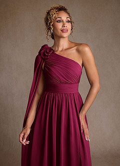 Azazie Lancaster Mother of the Bride Dresses Burgundy A-Line One Shoulder Chiffon Dress image6