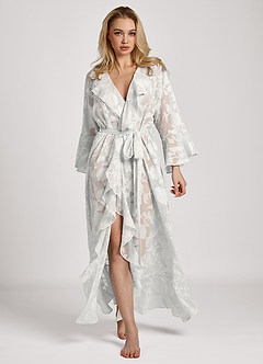 front Floral Jacquard Ruffle Long Robe