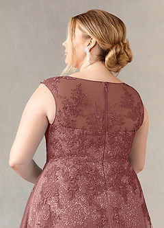 Azazie Flynn Mother of the Bride Dresses Desert Rose A-Line Boatneck Lace Tulle Dress image11