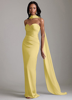 Azazie Sonora Vestidos de damas de honor Vestido de Canario de Satén Elástico de Corte Recto con Sin tirantes image10